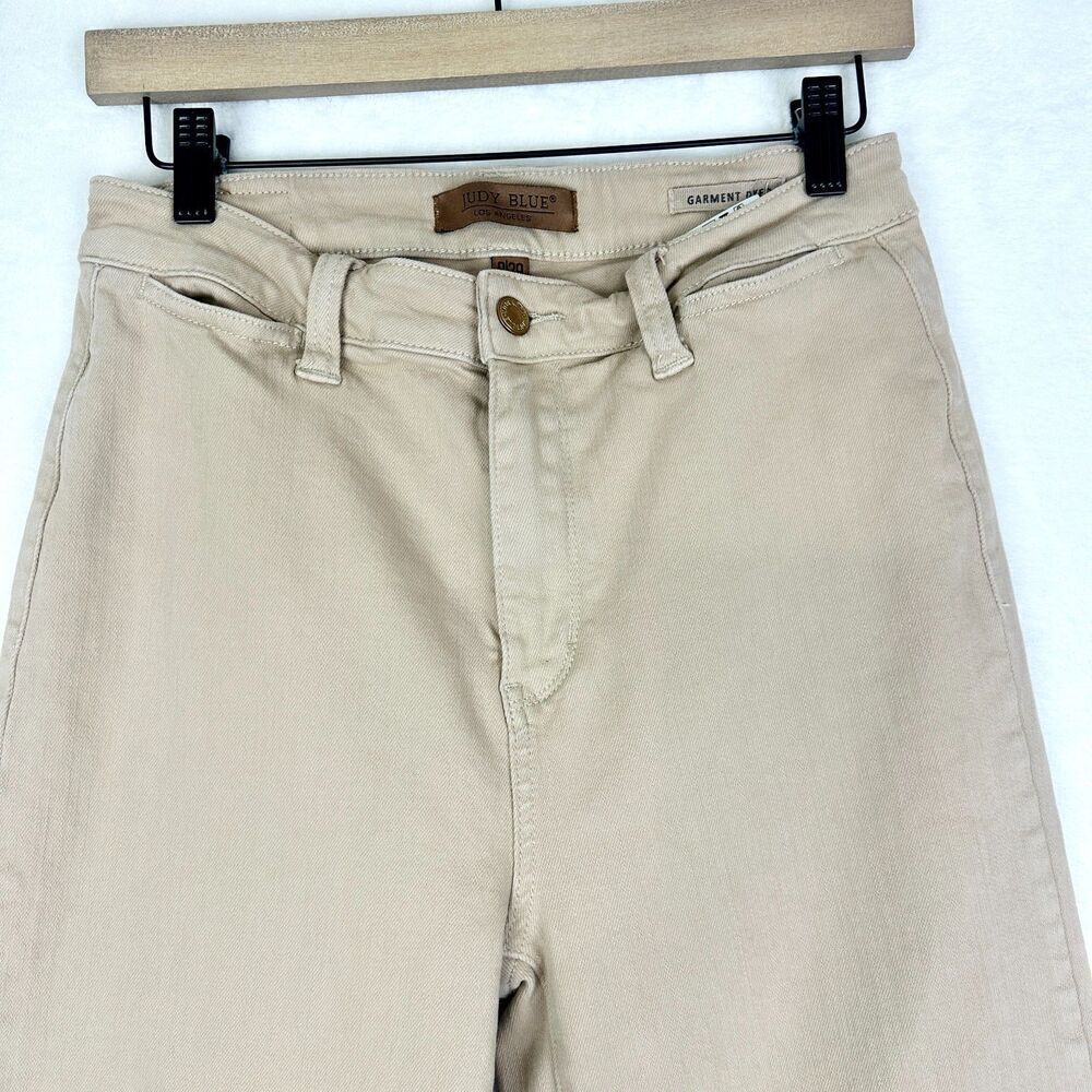 Judy Blue Garment Dyed Crop Wide Leg Jeans Size 9/29 Khaki Stretch Raw Hem - Picture 4 of 10
